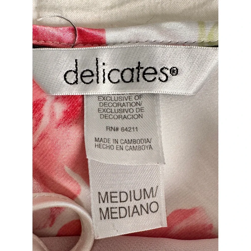 Delicates Floral Print Slip Dress Cowl‎ Neck Spaghetti Strap Midi White Pink M